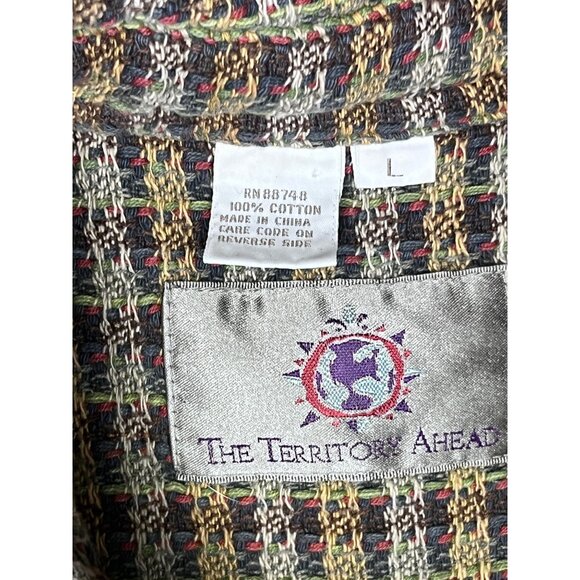 The Territory Ahead Mens Large Woven Cotton Button-Down Shirt Brown/Yellow Plaid - Picture 5 of 5